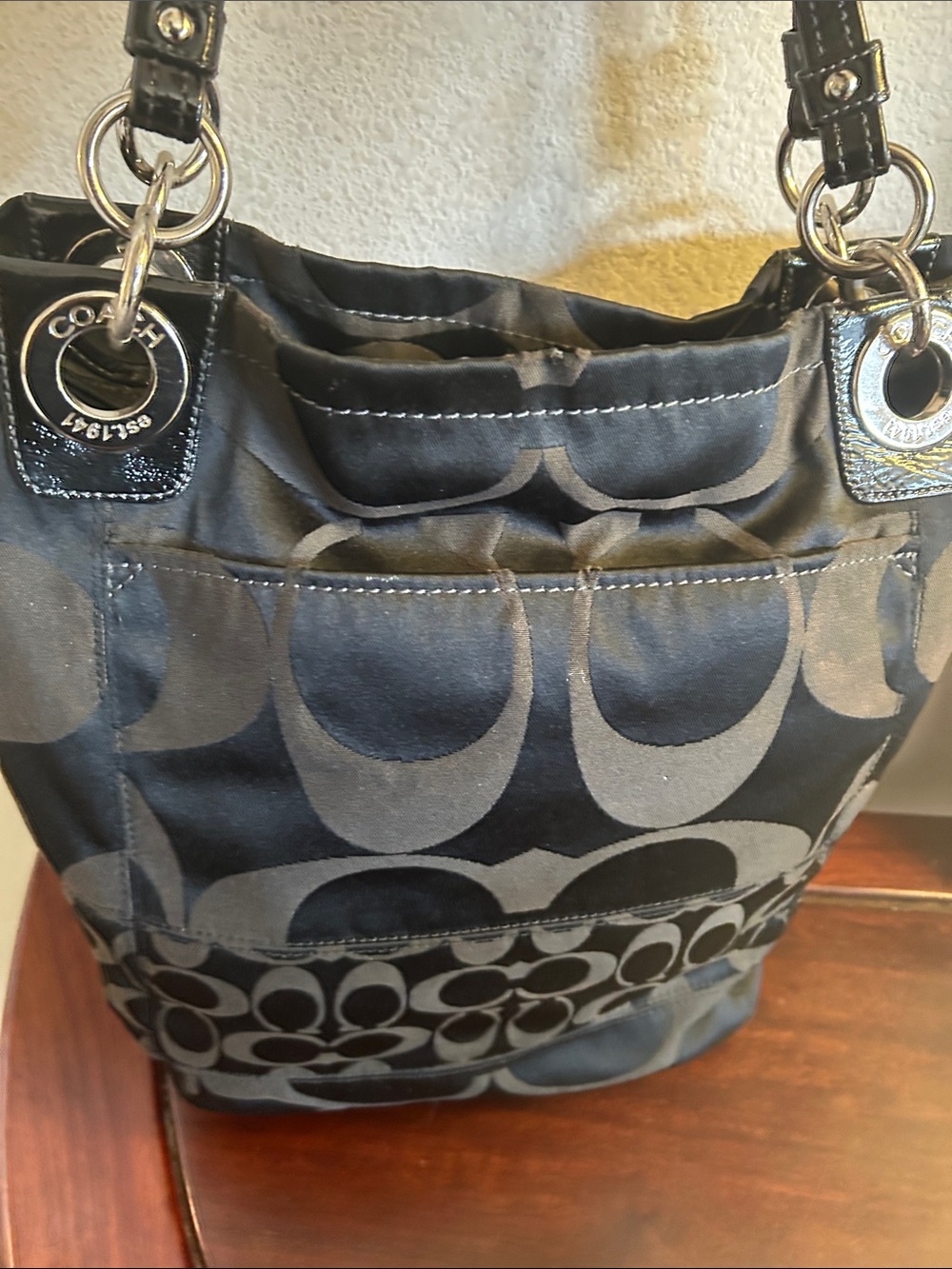 Coach Black Signature C Logo Tote with Silver Hardware - Picture 4 of 12